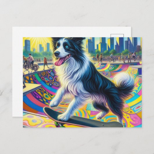 Schattig Border Collie Skateboarden Briefkaart (Voorkant / Achterkant)