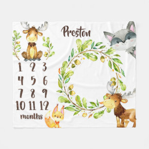 Schattig bos Dieren Baby Milestone Blanket Fleece Deken
