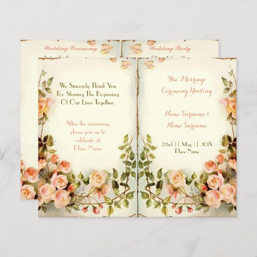 schattig bruiloft programma, rozen (Voorkant / Achterkant)