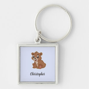 Schattig bruin beer blauw sleutelhanger