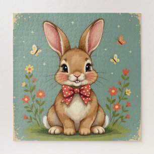 Schattig bruin konijn met vlinderdas legpuzzel