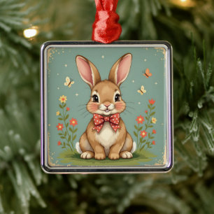 Schattig bruin konijn met vlinderdas metalen ornament