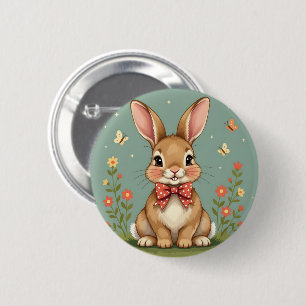 Schattig bruin konijn met vlinderdas ronde button 5,7 cm