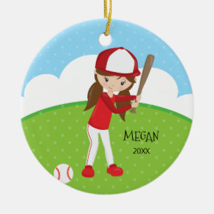 Schattig Bruin Meisje Baseball Gepersonaliseerde K Keramisch Ornament