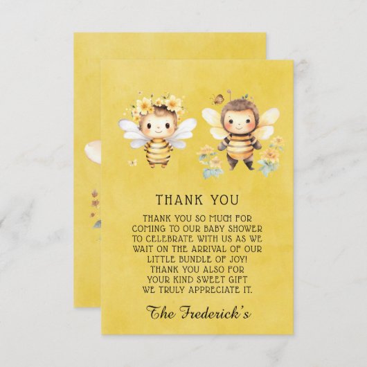 Schattig Bumble Bee Baby shower Dank u kaarten (Voorkant / Achterkant)