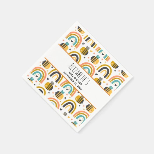 Schattig Bumble Bee en Rainbows Pattern Baby showe Servet (Hoek)