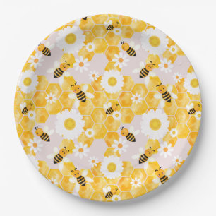 Schattig Bumble Bee Yellow Honey Comb Baby shower Papieren Bordje