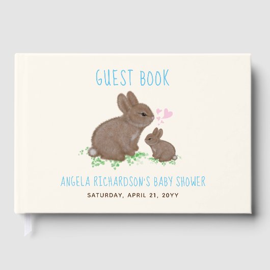 Schattig Bunnies Blauw Baby shower Gastenboek (Voorkant)