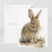 Schattig bunny briefkaart in waterverf (Voorkant / Achterkant)