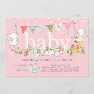 Schattig Bunny Girls Baby shower Uitnodiging
