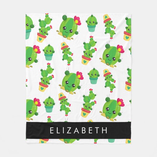 Schattig Cactus, Cactus Pattern, Succulent, Jouw n Fleece Deken (Voorkant)