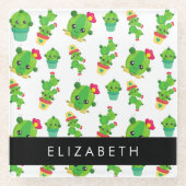 Schattig Cactus, Cactus Pattern, Succulent, Jouw n Glazen Onderzetter (Voorkant)