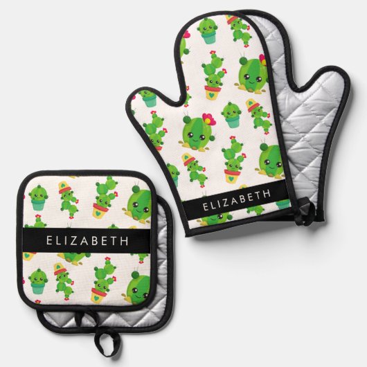 Schattig Cactus, Cactus Pattern, Succulent, Jouw n Ovenwant & Pannenlap Set (Voorkant / Achterkant)