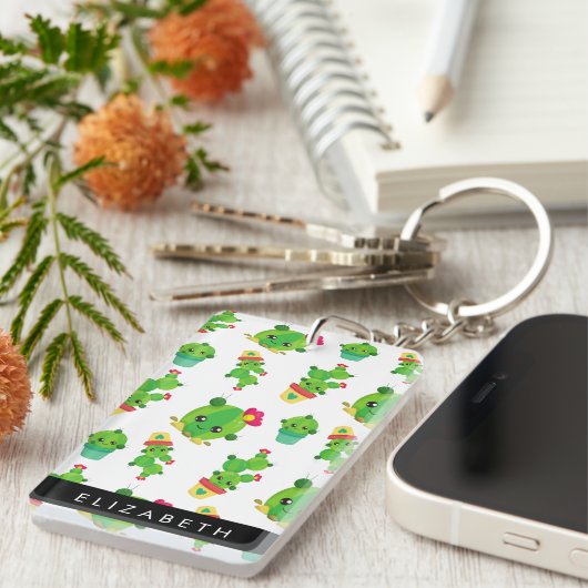 Schattig Cactus, Cactus Pattern, Succulent, Jouw n Sleutelhanger (Voorkant Rechts)