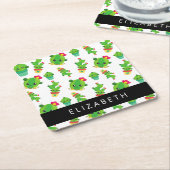 Schattig Cactus, Cactus Pattern, Succulent, Jouw n Vierkante Kartonnen Onderzetter (Schuin)