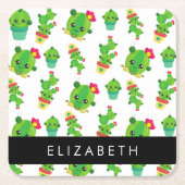 Schattig Cactus, Cactus Pattern, Succulent, Jouw n Vierkante Kartonnen Onderzetter (Voorkant)