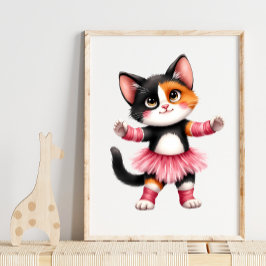Schattig calico katje ballerina in roze tutu  poster