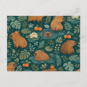 Schattig Capybara Botanisch Patroon Briefkaart