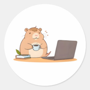 Schattig Capybara Coder Koffie Laptop Design Ronde Sticker