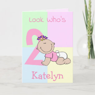 Schattig Cartoon Baby Meisje 2e Verjaardag Kaart