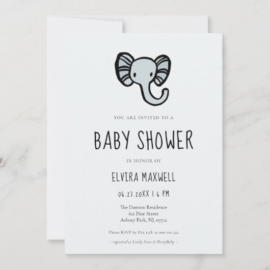 Schattig cartoon blauw olifant Baby shower Kaart (Voorkant)