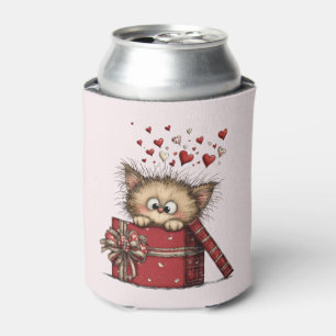 Schattig Cartoon Kitten in een Doos met Hartjes Blikjeskoeler