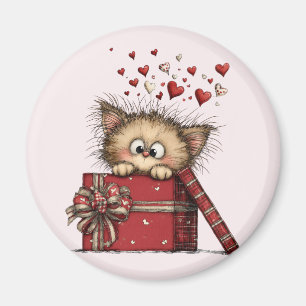 Schattig Cartoon Kitten in een Doos met Hartjes Magneet