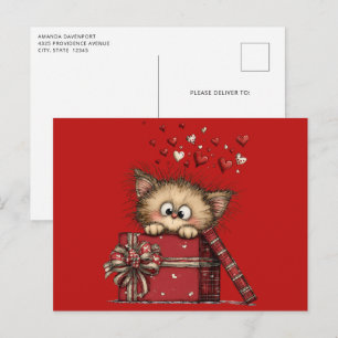 Schattig Cartoon Kitten met Hartjes Briefkaart