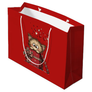 Schattig Cartoon Kitten met Hartjes Groot Cadeauzakje