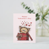 Schattig Cartoon Kitten met Hartjes Valentijnsdag Feestdagenkaart (Staand voorkant)