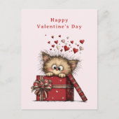Schattig Cartoon Kitten met Hartjes Valentijnsdag Feestdagenkaart (Voorkant)