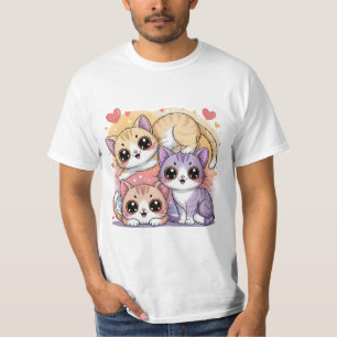 Schattig Cartoon Kitty Trio met Hartjes T-shirt