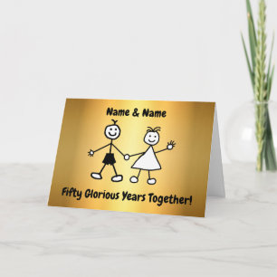 Schattig Cartoon Koppel Gouden Huwelijksjubileum Kaart