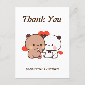 Schattig cartoon koppel, Kawaii Beer & Panda Bedan Briefkaart