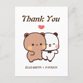 Schattig cartoon koppel, Kawaii Beer & Panda Bedan Briefkaart