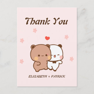 Schattig cartoon koppel, Kawaii Beer & Panda Bedan Briefkaart