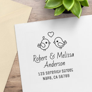 Schattig Cartoon Liefdesduiven Koppel Adres Rubberstempel