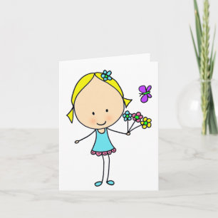 Schattig Cartoon Meisje Met Bloemen Algemeen Elk G Kaart