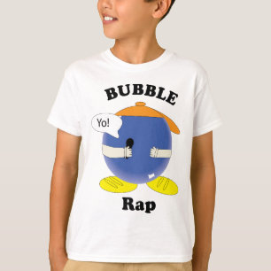 Schattig cartoon-personage met microfoon en "Yo!" T-shirt