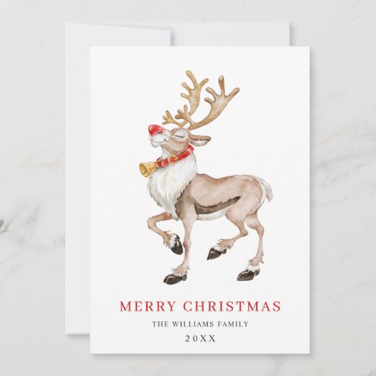 Schattig Cartoon Rendier Prettig Kerst Groet Feestdagenkaart (Voorkant)
