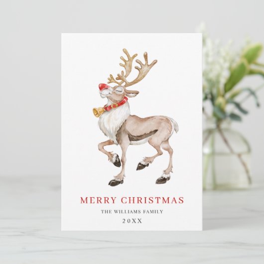 Schattig Cartoon Rendier Prettig Kerst Groet Feestdagenkaart (Staand voorkant)