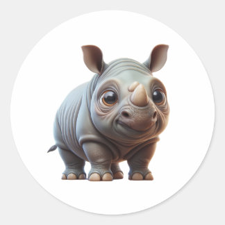 Schattig Cartoon Rhino Karakter Ontwerp Ronde Sticker