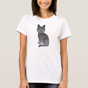 Schattig Cartoon Russische Blauwe Kat Ontwerp T-shirt
