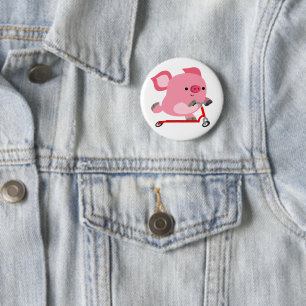 Schattig cartoon varken op een step ronde button 5,7 cm
