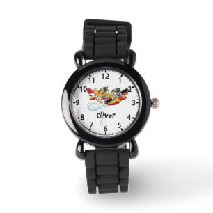 Schattig Cartoontje Brandbestrijdingsvliegtuig dat Horloge