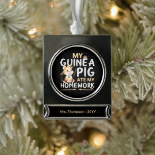 Schattig Cavia At Mijn Huiswerk Verzilverd Banner Ornament