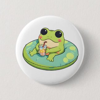 Schattig Chibi Kikker Zomer Zwembad Dag Limonade D Ronde Button 5,7 Cm