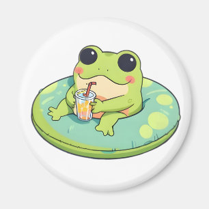 Schattig Chibi Kikker Zomer Zwembad Dag Limonade O Magneet