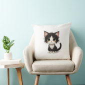 Schattig chibi kitten met pluizig zwart-wit kussen (Stoel)