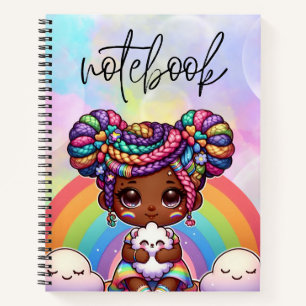 Schattig Chibi Meisje met Regenboog vlechten Notitieboek
